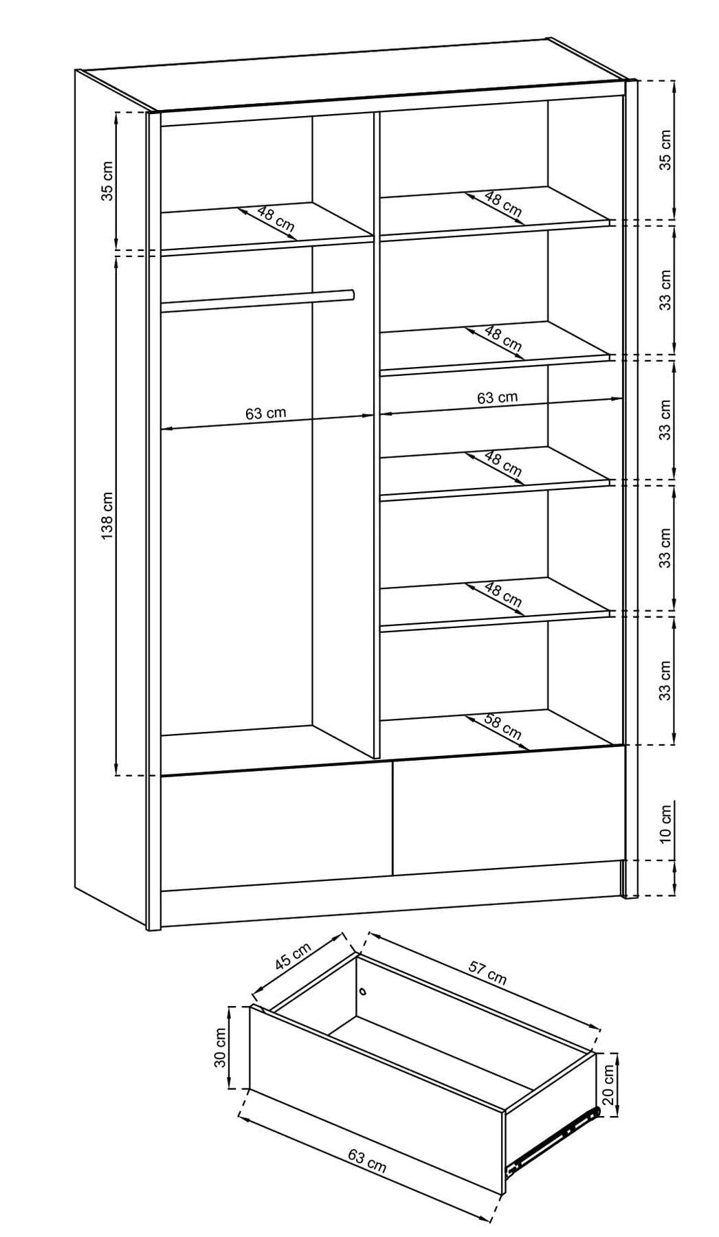 Aria I Sliding Door Wardrobe 134cm – Arthauss Furniture