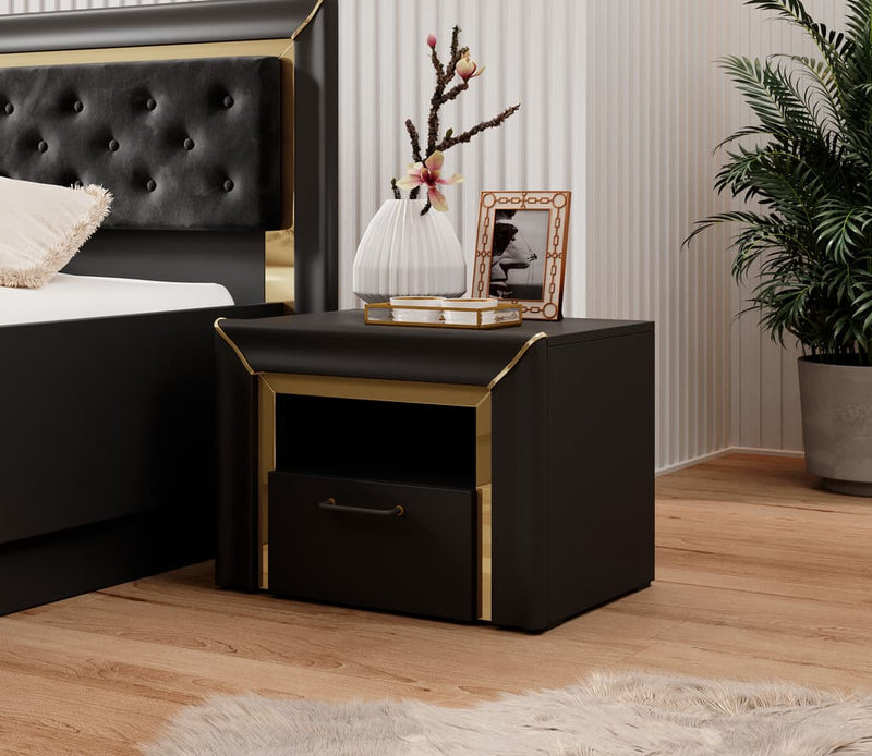 Arno Bedside Cabinet 60cm [Black] - Lifestyle Image