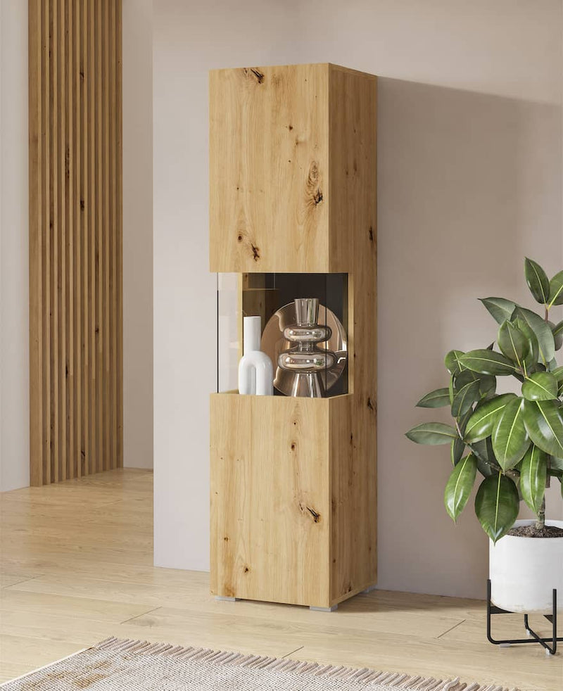 Ava 05 Tall Display Cabinet 36cm [Oak] - Lifestyle Image