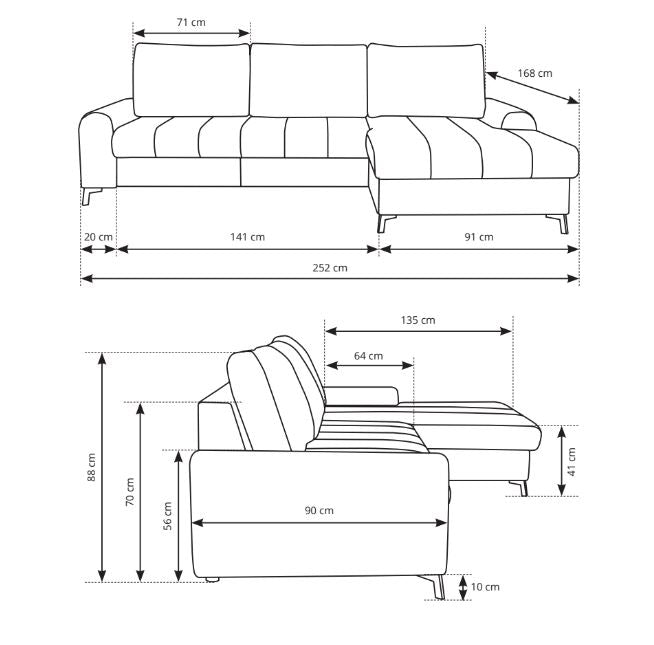 Corner Sofa Bed Akira - Dimensions Image