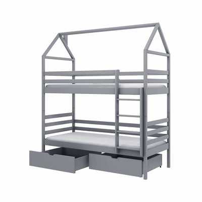 Wooden Bunk Bed Alex With Storage [Grey] - White Background #2