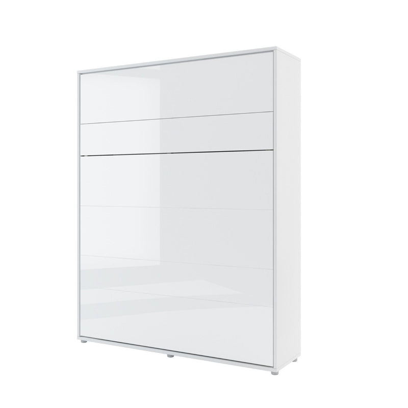 BC-12 Vertical Wall Bed Concept 160cm With Storage Cabinets and LED [White Gloss] - White Background