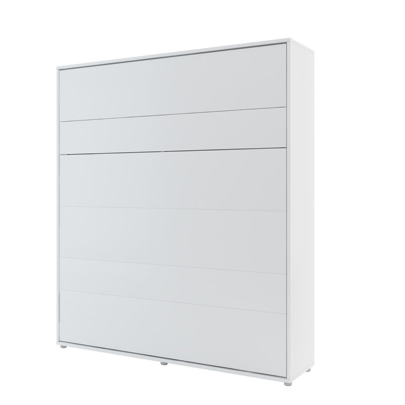 BC-13 Vertical Wall Bed Concept 180cm With Storage Cabinets and LED [White Matt] - White Background