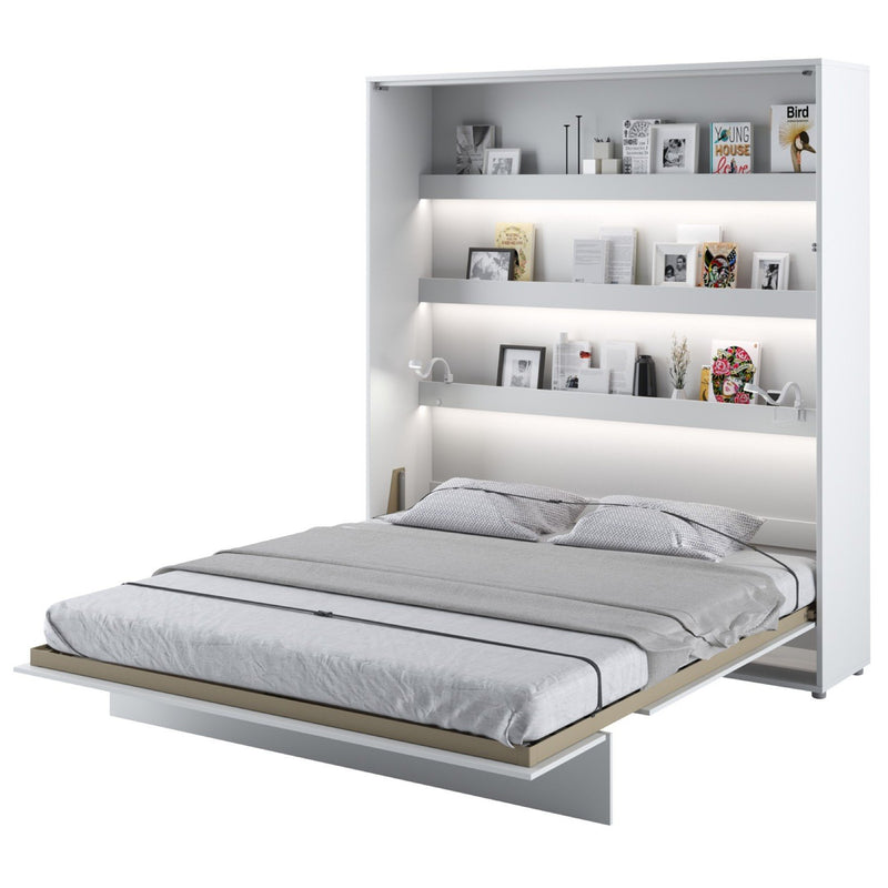 BC-13 Vertical Wall Bed Concept 180cm With Storage Cabinets and LED [White Matt] - White Background 2