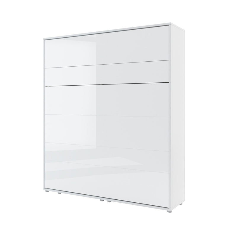 BC-13 Vertical Wall Bed Concept 180cm With Storage Cabinets and LED [White Gloss] - White Background