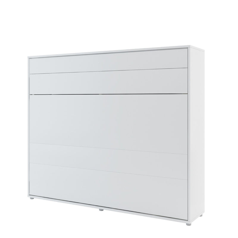 BC-14 Horizontal Wall Bed Concept 160cm With Storage Cabinet [White Matt] - White Background