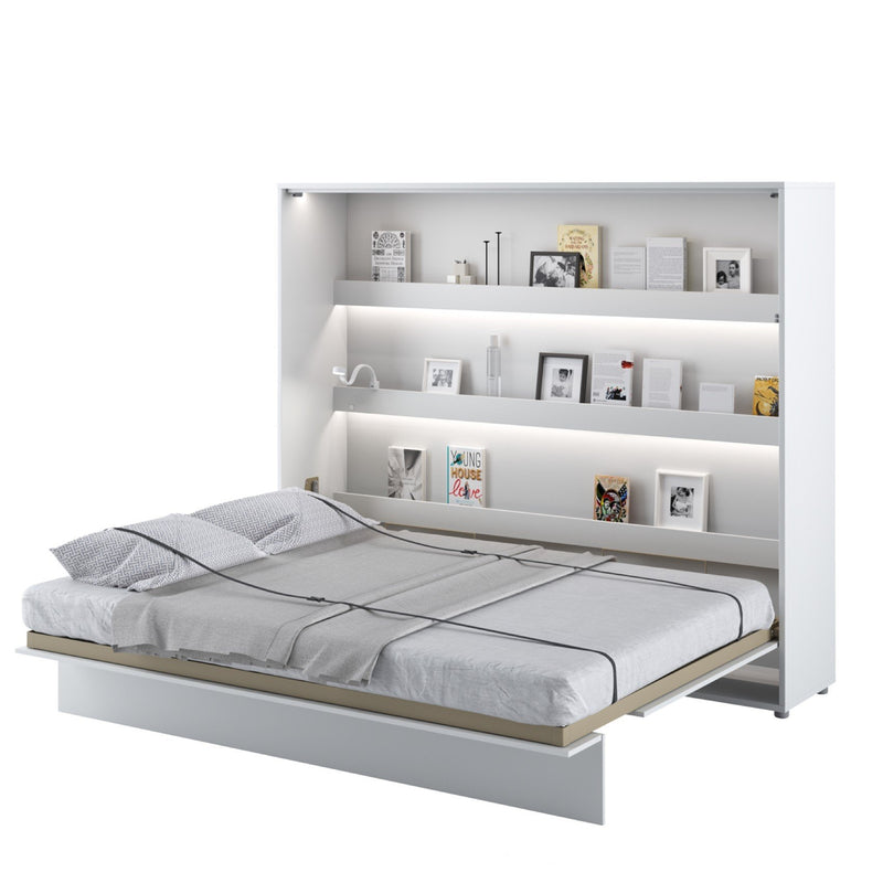 BC-14 Horizontal Wall Bed Concept 160cm With Storage Cabinet [White Matt] - White Background 3