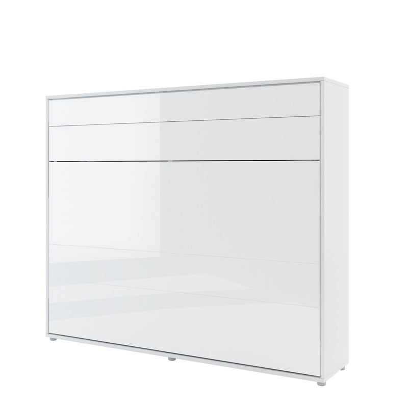 BC-14 Horizontal Wall Bed Concept 160cm With Storage Cabinet [White Gloss] - White Background