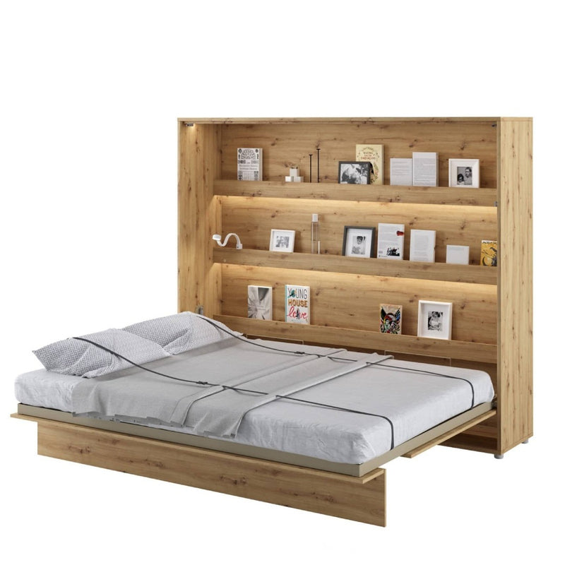 BC-14 Horizontal Wall Bed Concept 160cm With Storage Cabinet [Oak] - White Background 3