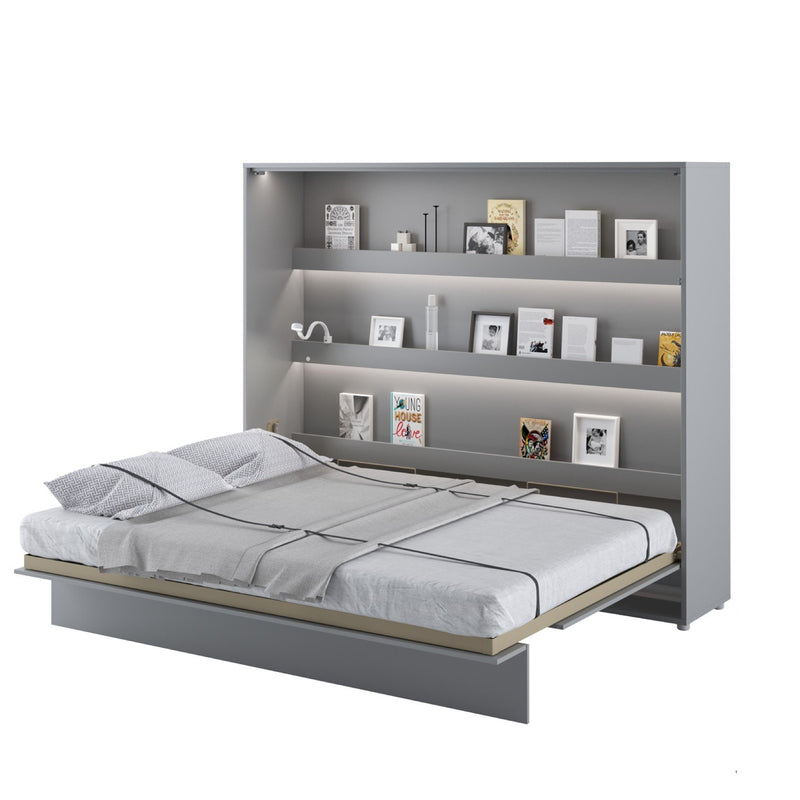 BC-14 Horizontal Wall Bed Concept 160cm With Storage Cabinet [Grey] - White Background 3