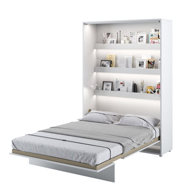 BC-01 Vertical Wall Bed Concept 140cm With Storage Cabinets and LED [White Gloss] - White Background 2