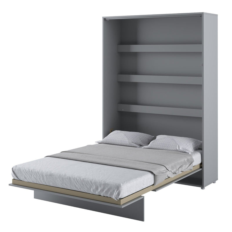 BC-01 Vertical Wall Bed Concept 140cm With Storage Cabinets and LED [Grey] - White Background 2