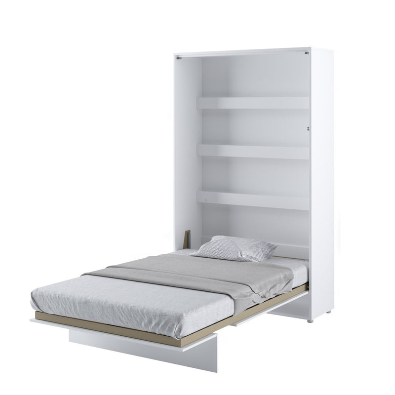 BC-02 Vertical Wall Bed Concept 120cm With Storage Cabinets and LED [White Gloss] - White Background 2