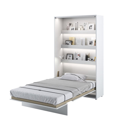 BC-02 Vertical Wall Bed Concept 120cm With Storage Cabinets and LED [White Gloss] - White Background 2
