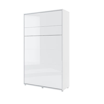 BC-02 Vertical Wall Bed Concept 120cm With Storage Cabinets and LED [White Gloss] - White Background