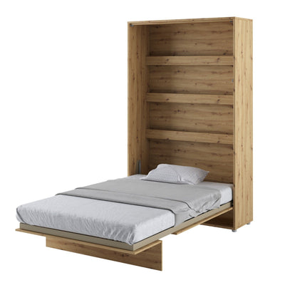 BC-02 Vertical Wall Bed Concept 120cm With Storage Cabinets and LED [Oak] - White Background 2