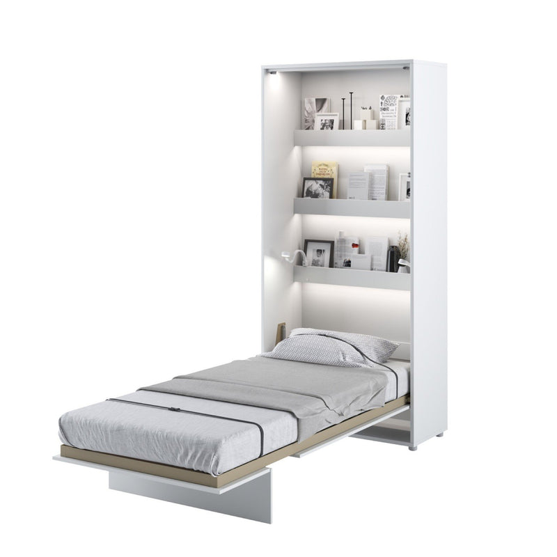 BC-03 Vertical Wall Bed Concept 90cm With Storage Cabinets and LED [White Gloss] - White Background