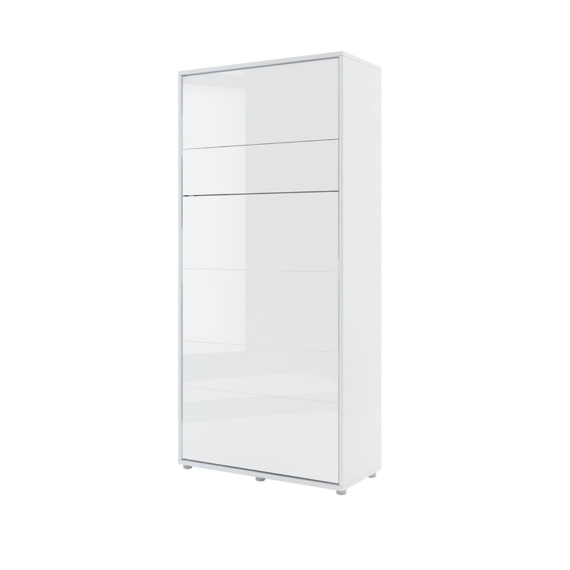 BC-03 Vertical Wall Bed Concept 90cm With Storage Cabinets and LED [White Gloss] - White Background 2