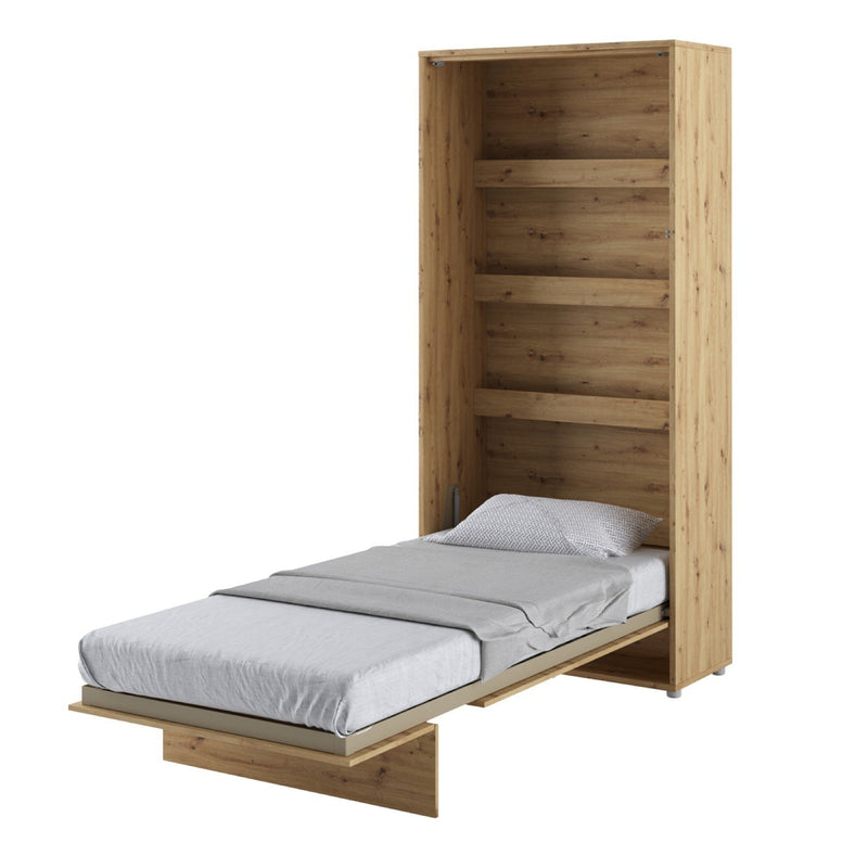 BC-03 Vertical Wall Bed Concept 90cm With Storage Cabinets and LED [Oak] - White Background 2
