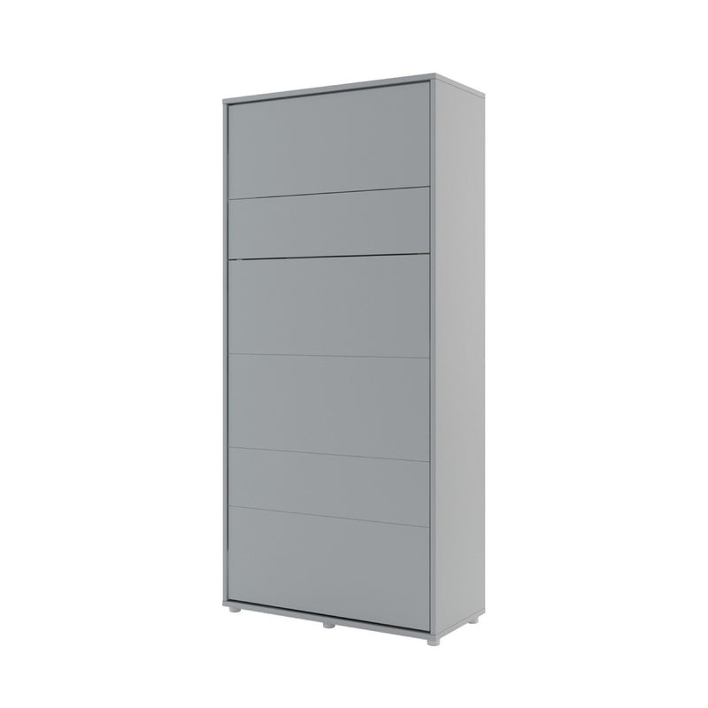 BC-03 Vertical Wall Bed Concept 90cm With Storage Cabinets and LED [Grey] - White Background