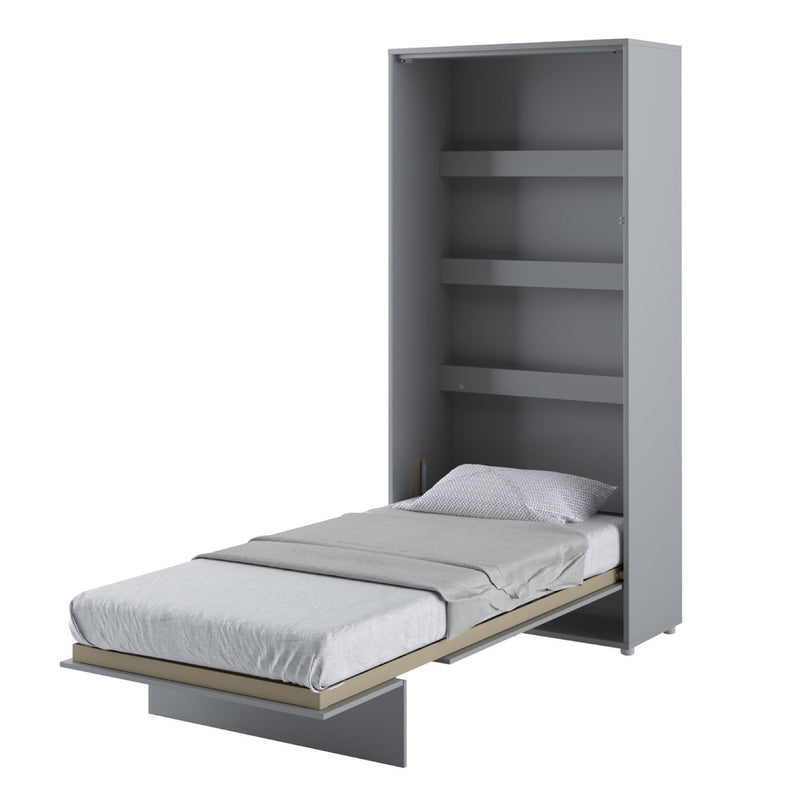 BC-03 Vertical Wall Bed Concept 90cm With Storage Cabinets and LED [Grey] - White Background 2