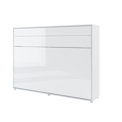 BC-04 Horizontal Wall Bed Concept 140cm With Storage Cabinet [White Gloss] - White Background