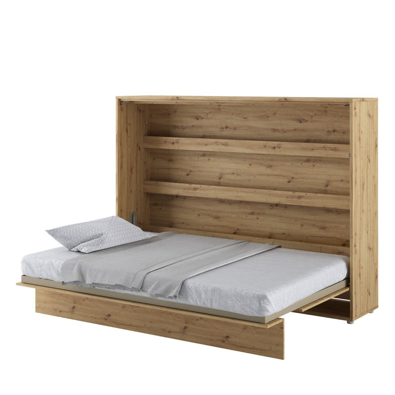 BC-04 Horizontal Wall Bed Concept 140cm With Storage Cabinet [Oak] - White Background 2