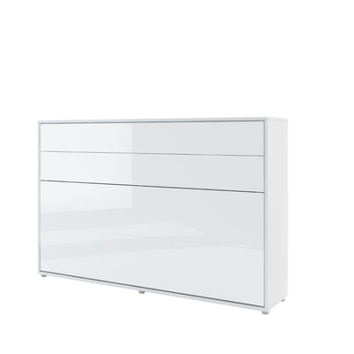 BC-05 Horizontal Wall Bed Concept 120cm With Storage Cabinet [White Gloss] - White Background
