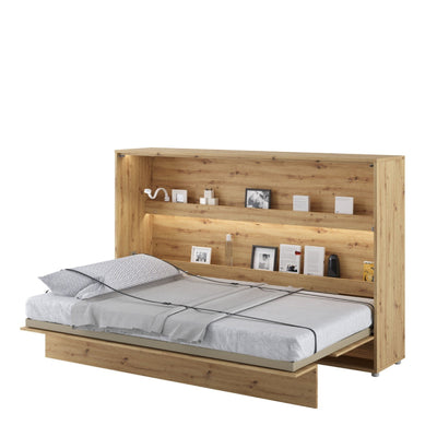 BC-05 Horizontal Wall Bed Concept 120cm With Storage Cabinet [Oak] - White Background 3