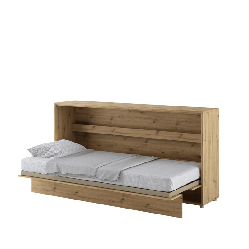 BC-06 Horizontal Wall Bed Concept 90cm With Storage Cabinet [Oak] - White Background 3
