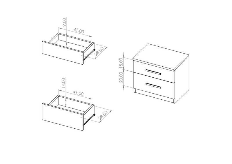 Bono Bedside Table 50cm - Dimensions Image