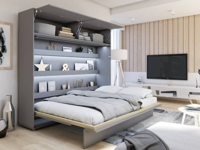 BC-14 Horizontal Wall Bed Concept 160cm With Storage Cabinet [Grey] - Lifestyle Image 2