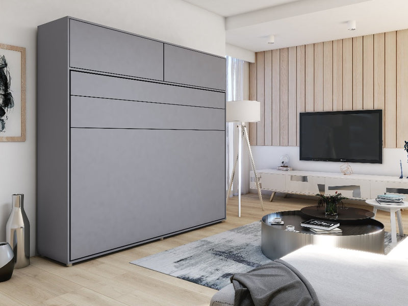 BC-14 Horizontal Wall Bed Concept 160cm With Storage Cabinet [Grey] - Lifestyle Image