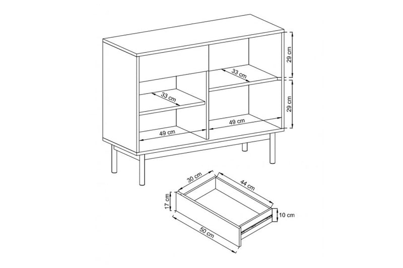 Basic Sideboard Cabinet 104cm [Graphite] - Dimensions Image