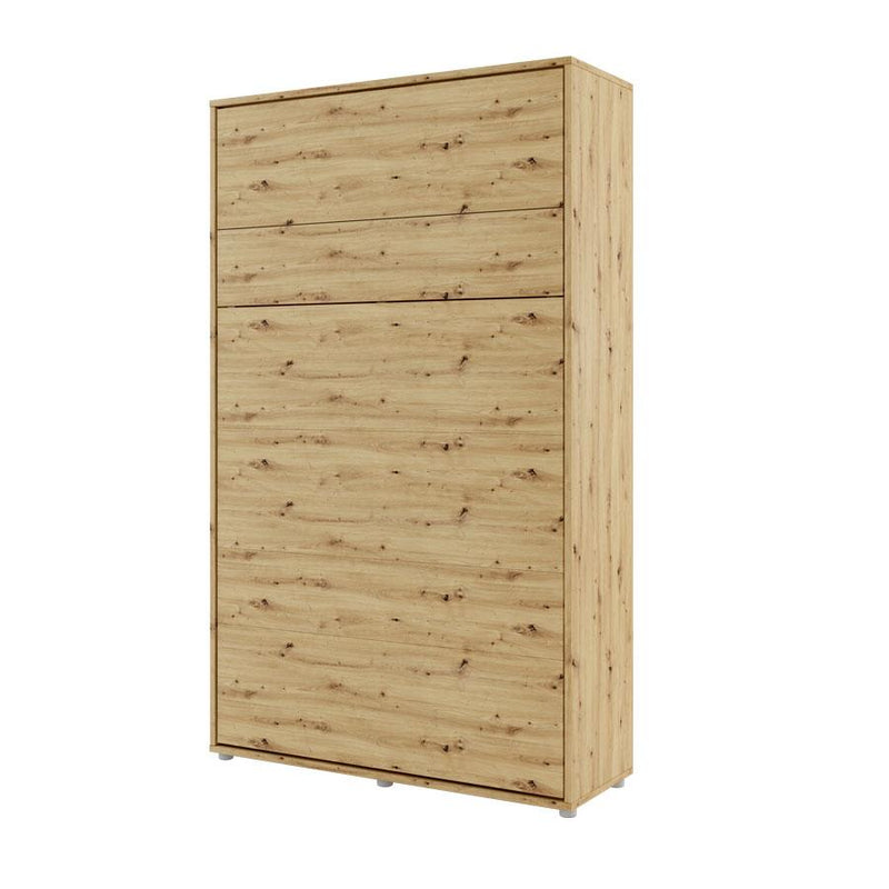 BC-02 Vertical Wall Bed Concept 120cm With Storage Cabinets and LED [Oak] - White Background