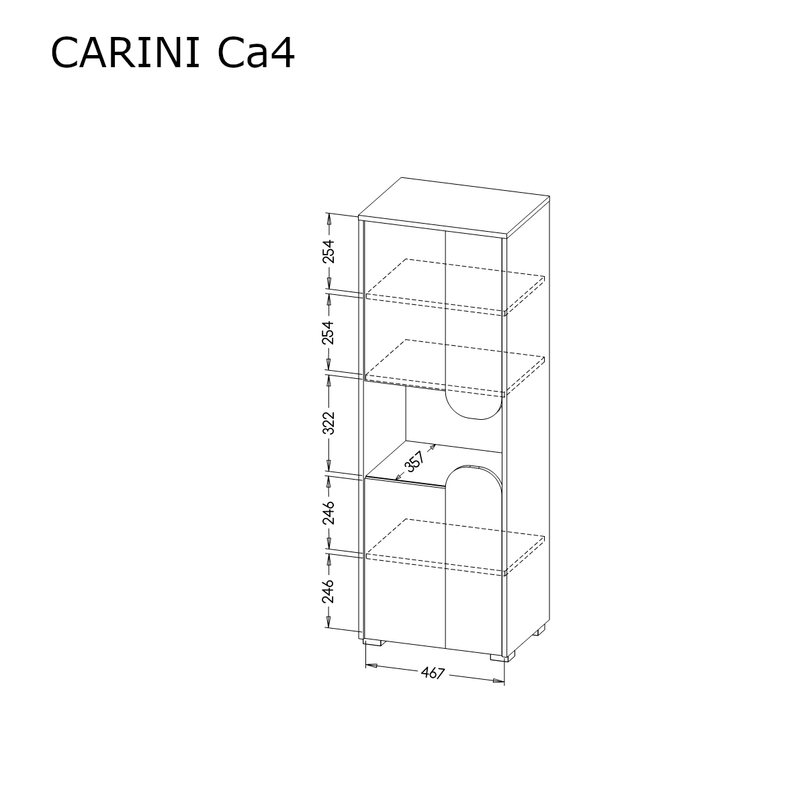 Carini CA4 Tall Cabinet 50cm [White] - Dimensions Image