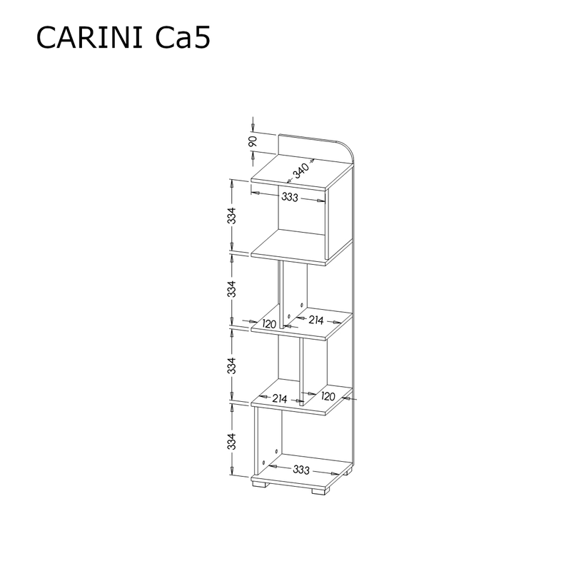 Carini CA5 Bookcase 35cm [Grey] - Dimensions Image