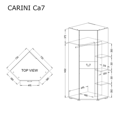 Carini CA7 Corner Wardrobe 73cm [White] - Dimensions Image