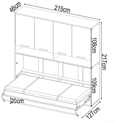 CP-06 Horizontal Wall Bed Concept Pro 90cm with Over Bed Unit - Product Dimensions
