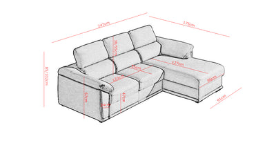 Cadiz I Corner Sofa Bed - Dimensions Image 