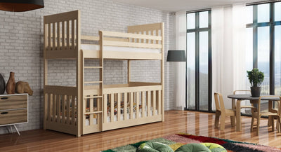 Wooden Bunk Bed Cris with Cot Bed [Pine] - Product Arrangement #1