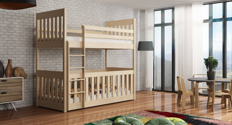 Wooden Bunk Bed Cris with Cot Bed [Pine] - Product Arrangement 