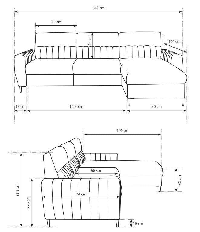 Corner Sofa Bed Dalia - Dimensions Image