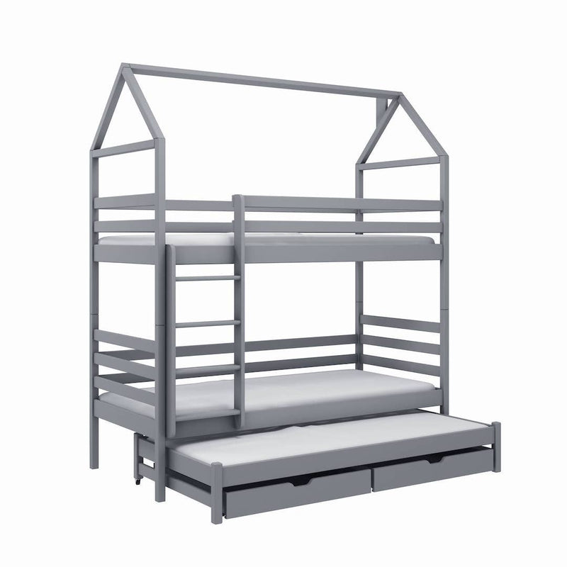 Dalia Bunk Bed with Trundle and Storage [Grey] - White Background