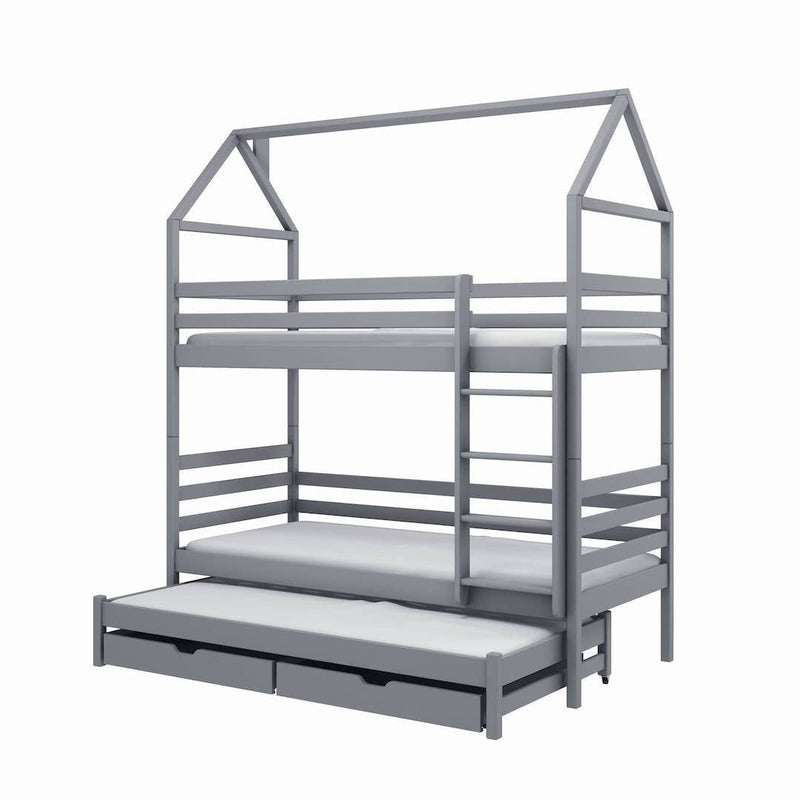 Dalia Bunk Bed with Trundle and Storage [Grey] - White Background 