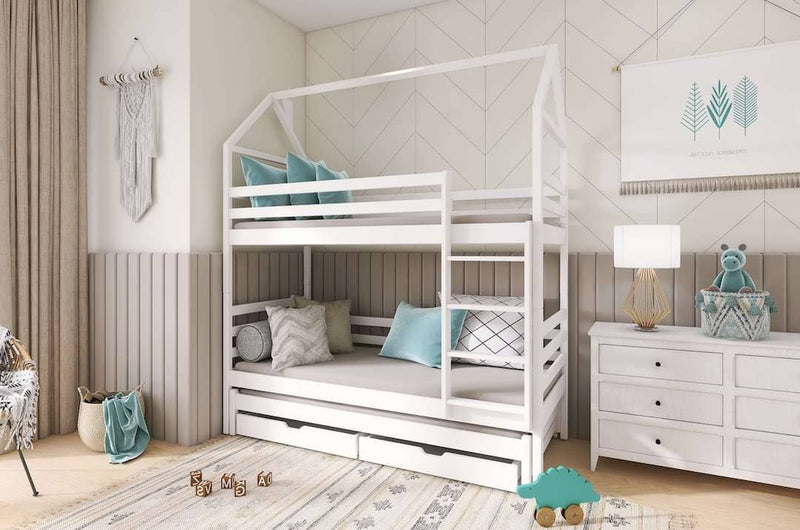 Dalia Bunk Bed with Trundle and Storage [White] - Product Arrangement 