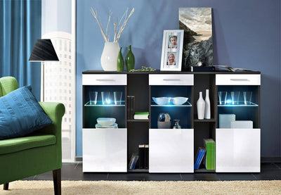 Dorade Display Sideboard Cabinet in White Gloss and Black