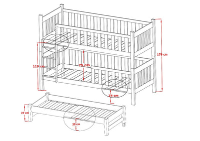 Emily Bunk Bed with Trundle and Storage - Dimensions