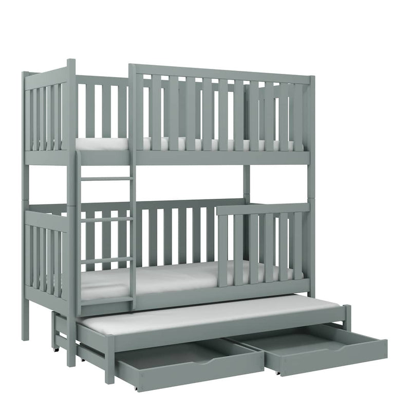 Emily Bunk Bed with Trundle and Storage [Grey] - White Background