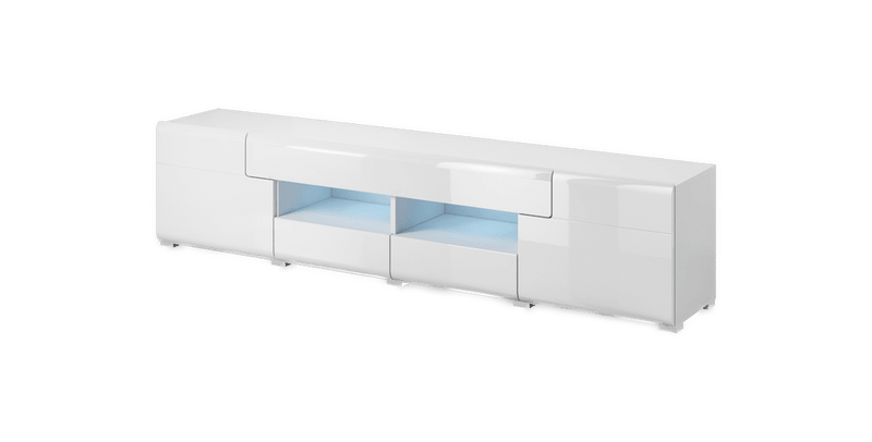Toledo 40 TV Cabinet 208cm [Front White Gloss with White Matt Carcass] - White Background